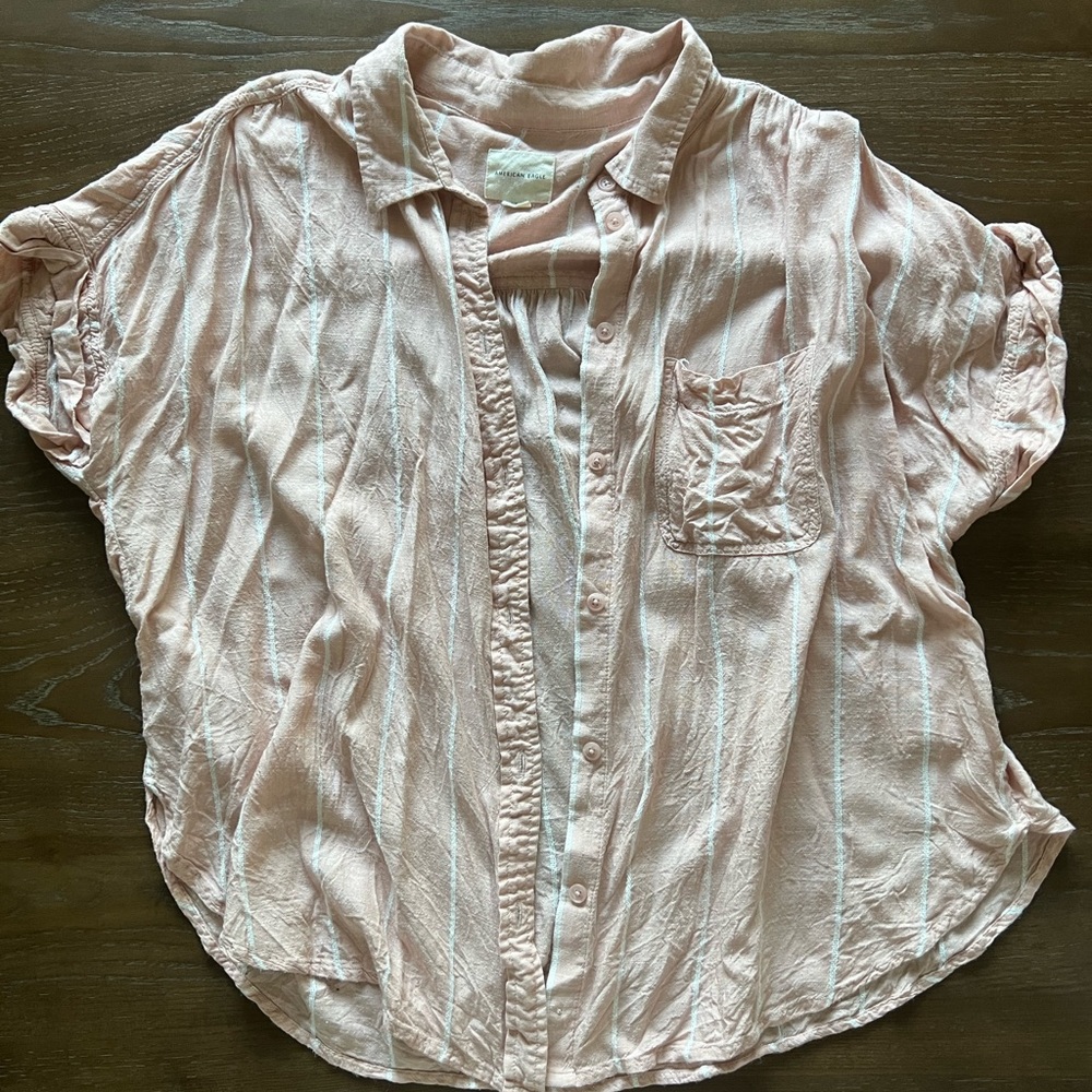 Pink and white short sleeve button up